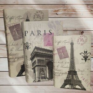 Set of 3 - Paperboard Paris-Theme Nesting Book-Shaped Decorative Storage Hiding